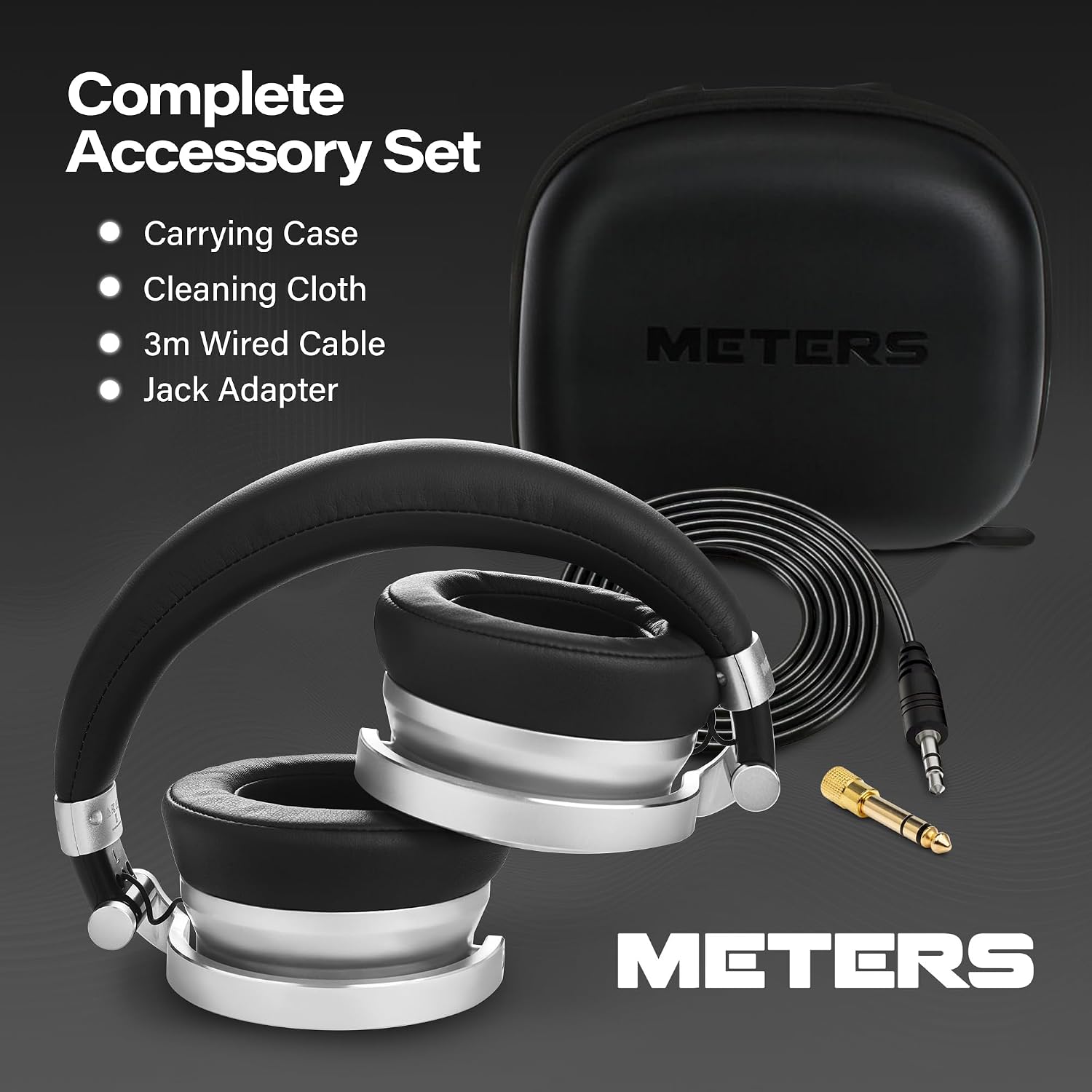 Meters OV-1-B-C Over-Ear Wireless Headphones with Active Noise Cancellation - Studio-Quality Sound with 16-Hour Playback & VU Display - Bluetooth 5.0, App-Controlled, 40mm Drivers (Black)