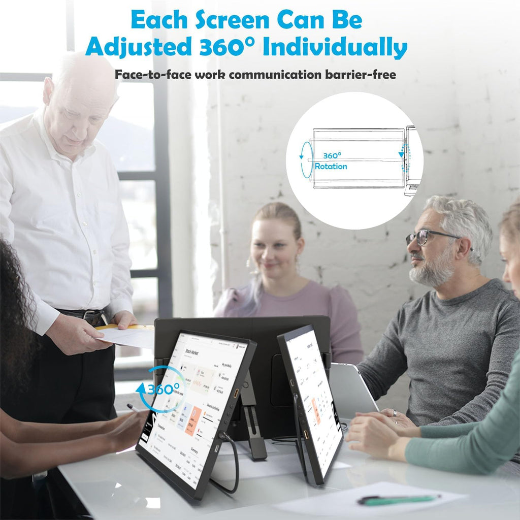 14.1-inch 2K Portable Triple Laptop Monitor Extender (with USB Docking Station) 2240x1400 QHD IPS Foldable Plug and Play Travel Home Office External Screen Compatible with HDMI,USB-A and USB-C