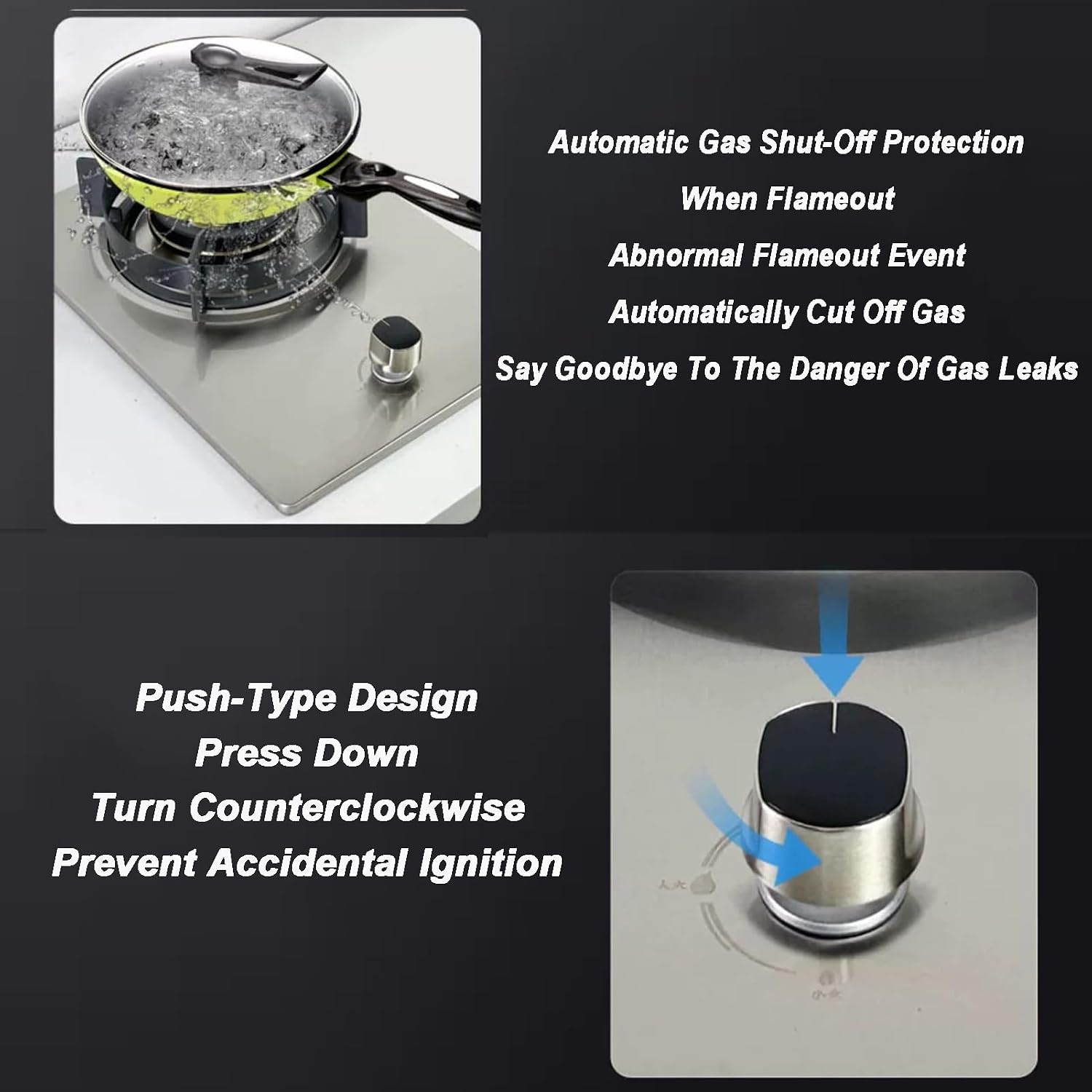 Gas Stove 1 Burner,5.2KW All-Copper Stainless Steel Gas Stove,Tabletop Embedded Gas Stove,with Flameout Protection Child Lock Device(LPG)