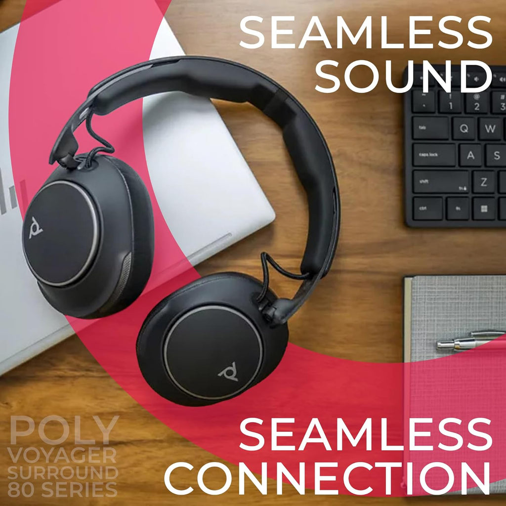 Poly Voyager Surround 80 USB-C & UC Bluetooth Headset With Active Noise Cancellation (ANC), Boomless Microphone, Open Office Certified, Multi-Device Support for Cellphones, PC/Mac, Includes Microfiber