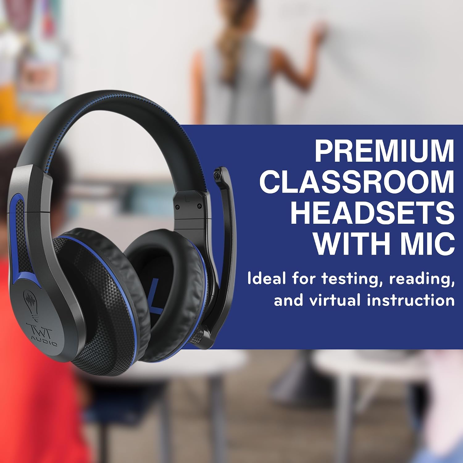 TWT Audio Classroom Headsets with Microphone – Duro TW210 2nd Gen Over Ear Wired Headphones Bulk 20 Pack, Durable, Comfortable 3.5mm Headset with Mic for School, Labs, Testing, Students
