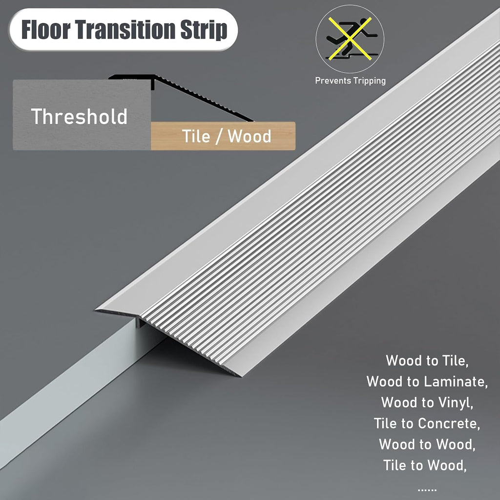 4inch Wide Floor Transition Strip Threshold Ramps for Doorways, Fluted Aluminum Reducer, Flooring Edge Trim, Wood To Tile, Vinyl To Laminate, Carpet To Tile ( Color : Silver , Size : 140cm/55.1in/4.6f
