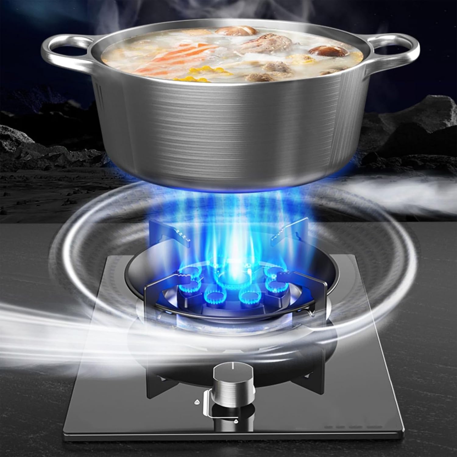 Propane Stove 1 Burner,5.2KW 9-Cavity Gas Cooktop,Auto Ignition,Includes Regulator and Hose,for Camping and Emergency Cooking(Black,LPG)