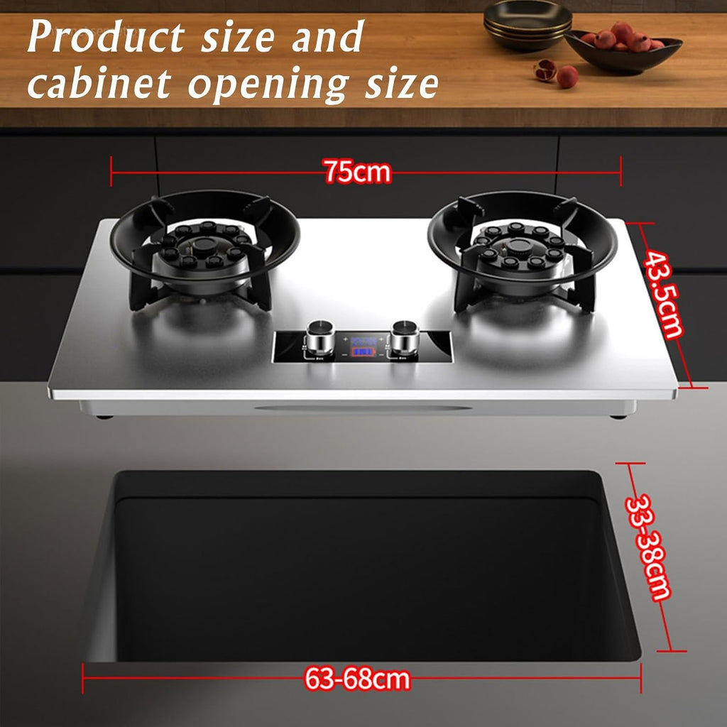 Flip Top Gas Stove 2 Burners Gas Stove 5.2KW, Double Sided Independent Timer Accidental Flameout Protection Device for Home Kitchen Camping Garden Catering(LPG)