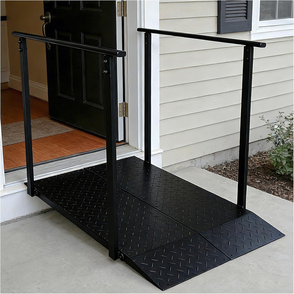 4FT Wheelchair Ramp with Handrails for Home Steps, 1000 LB Capacity, for 4-8in Rise Steps, Non-Slip Iron Handicap Ramps with Handrails, for Doorways Curbs Stairs, L45 x W33 (Black, 45in)