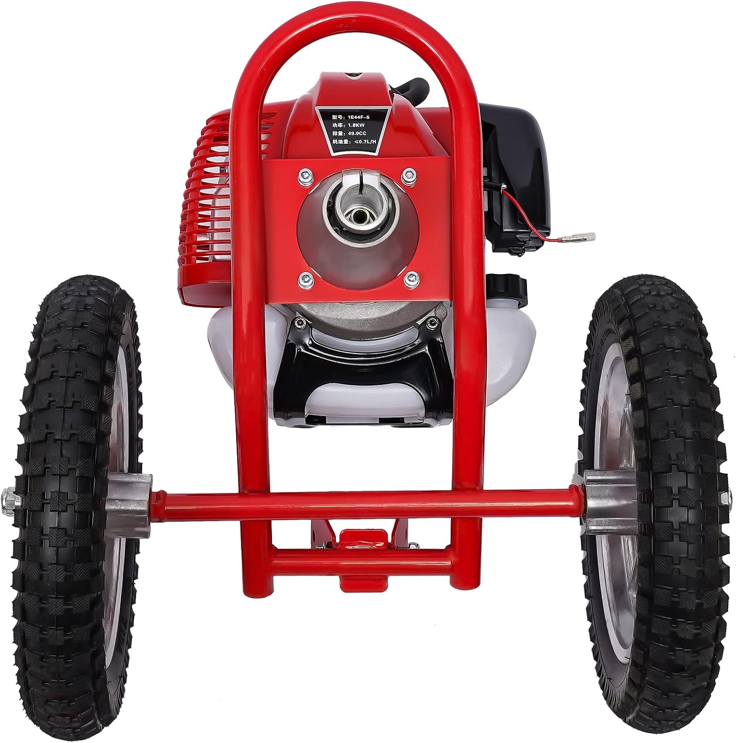 Walk Behind Weed Wacker Gas Powered 2-Stroke Lawn Mower, 2.41HP 49CC Air-Cooled Gasoline Garden Mower Weed Eater Brush Cutter with Wheels, Height Adjustable Grass Trimmer for Grass & Bush