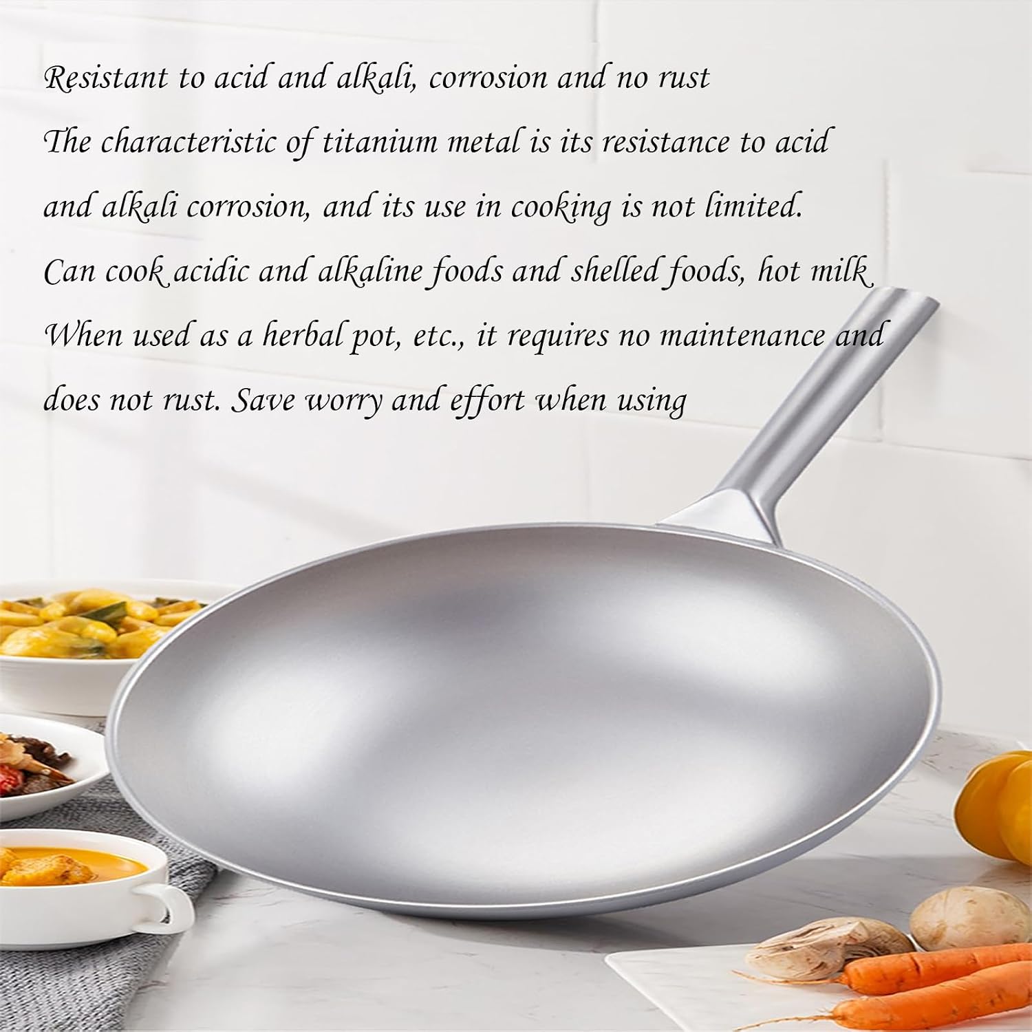 Pure Titanium Pot, Wok Pan with Lid, Nonstick Woks and Stir-Fry Pans, No Chemical Coated Flat Bottom Chinese Wok for Induction, Electric, All Stoves,A-32cm