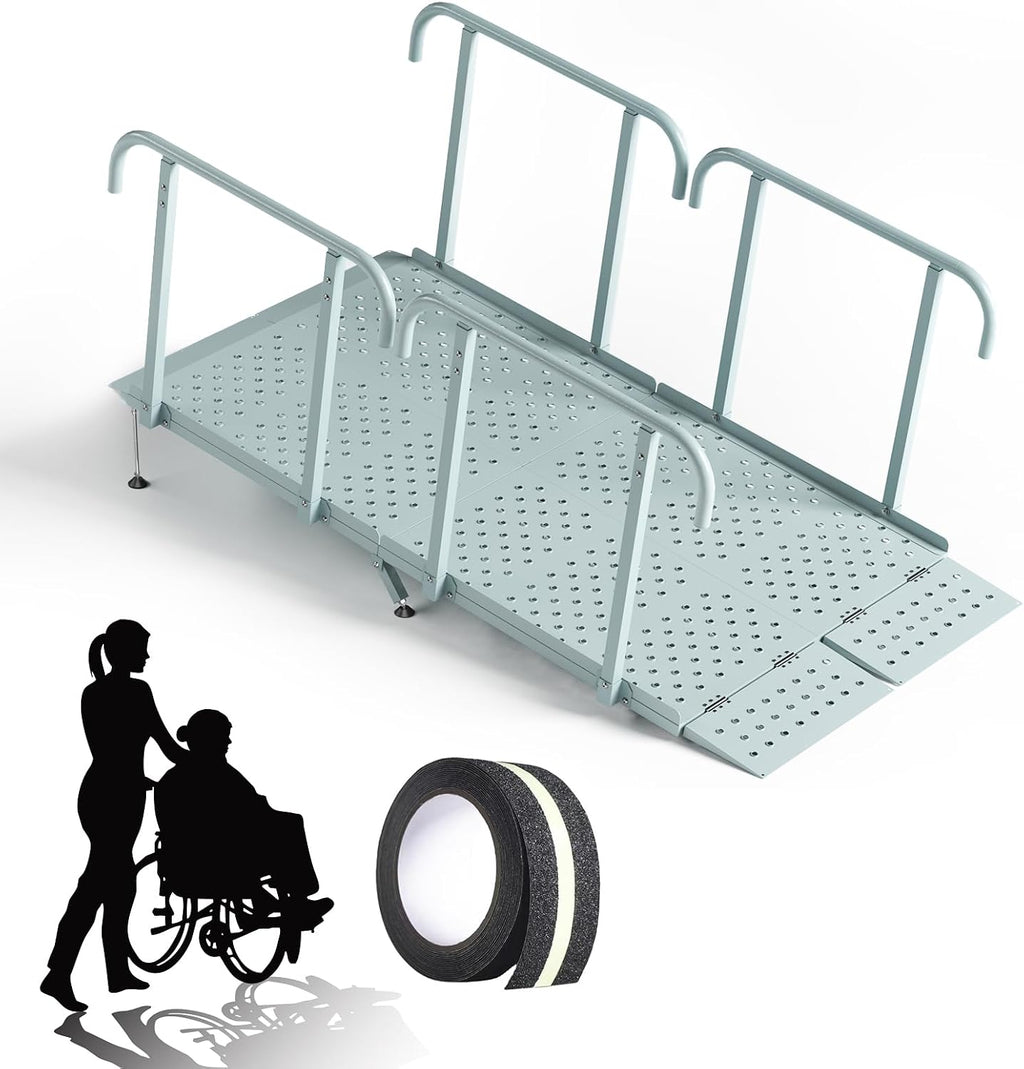 8'L x 36' W Portable Wheelchair Ramp with Handrails, Non-Slip Heavy Duty Handicap Ramp 850lbs Load Capacity, Wheelchair Ramp for Home Steps, Stairs, Doorway