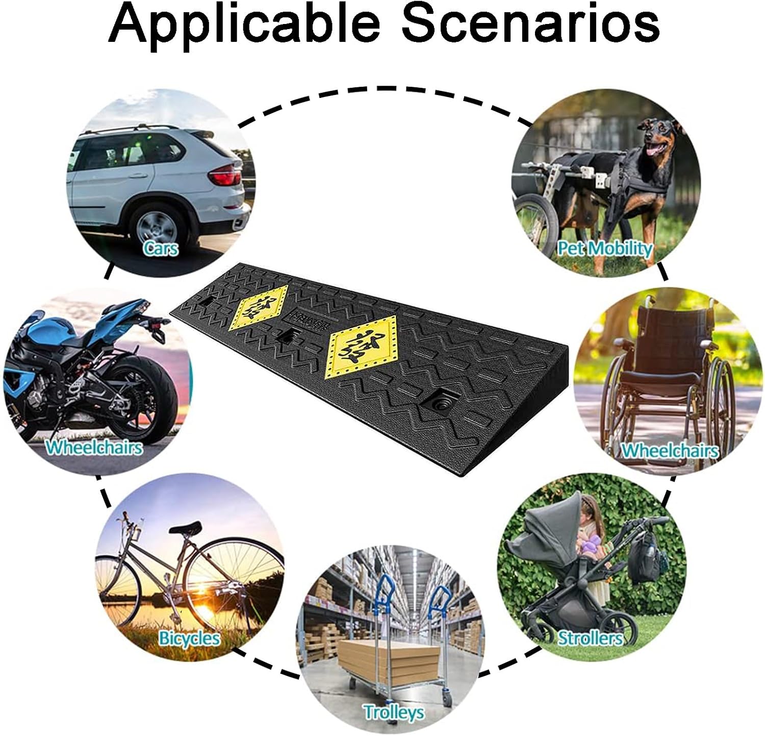 Driveway Ramp Non-Slip Solid Rubber Wheelchair Ramp Heavy Duty Threshold Ramp for Garages RV Truck Loading Dock(100 * 25 * 5cm/39 * 10 * 2in)
