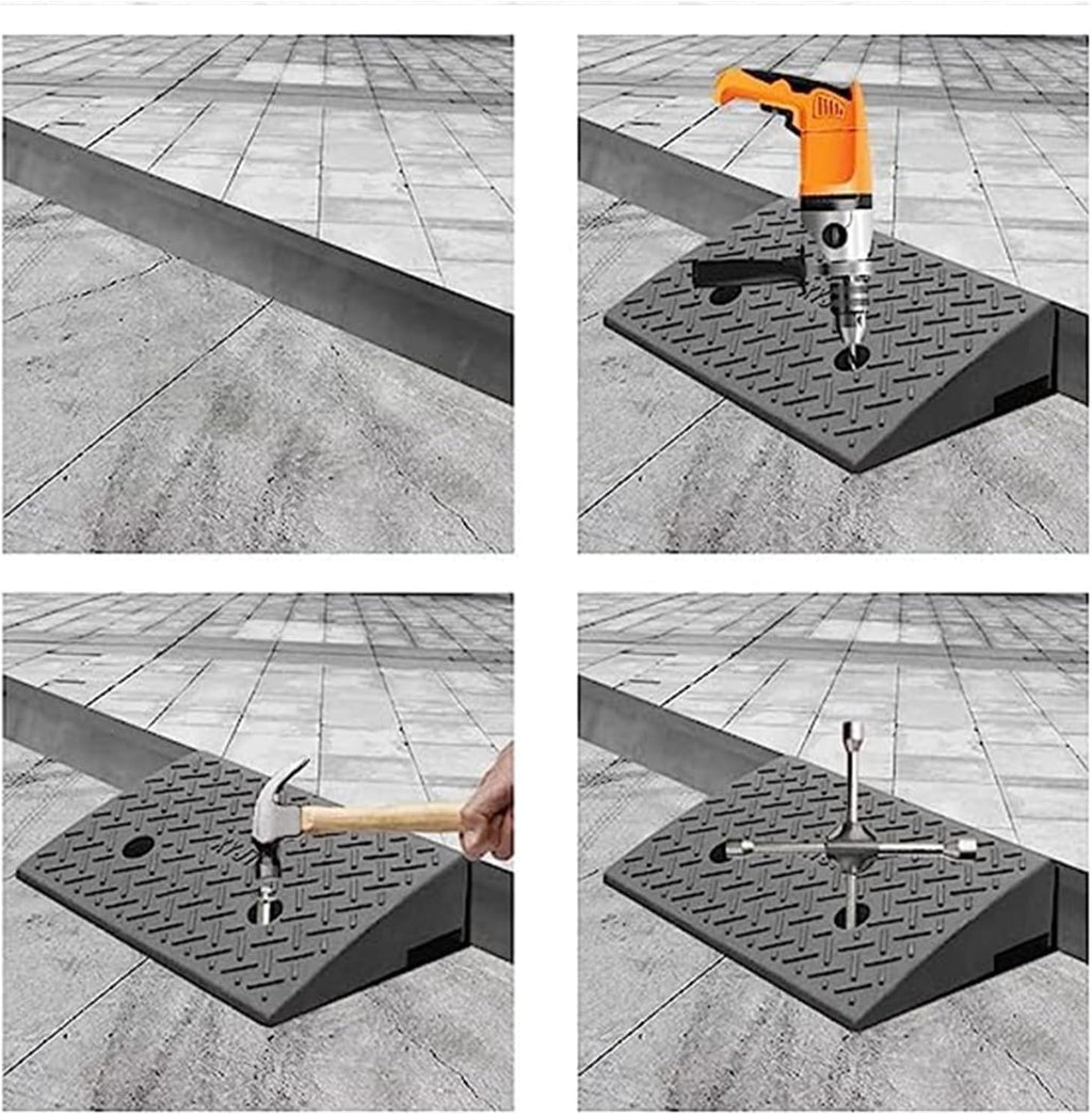 Threshold Ramp, Wheelchair Ramp for Driveway Curb Entryway Doorways, 4in/ 5in/ 6in/ 7in /8in Rise Safety Non-Slip Rubber Threshold Transition Ramp, 39in Depth (Color : Blac
