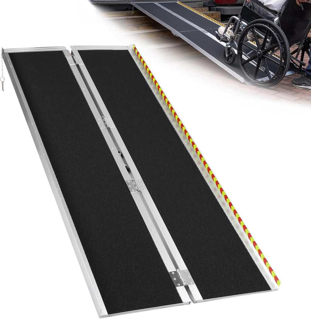 Generic Portable Wheelchair Ramp Folding Aluminum Handicap Ramp Door Threshold Wheelchair Ramp for Home Steps Stairs Entry Threshold Doorways