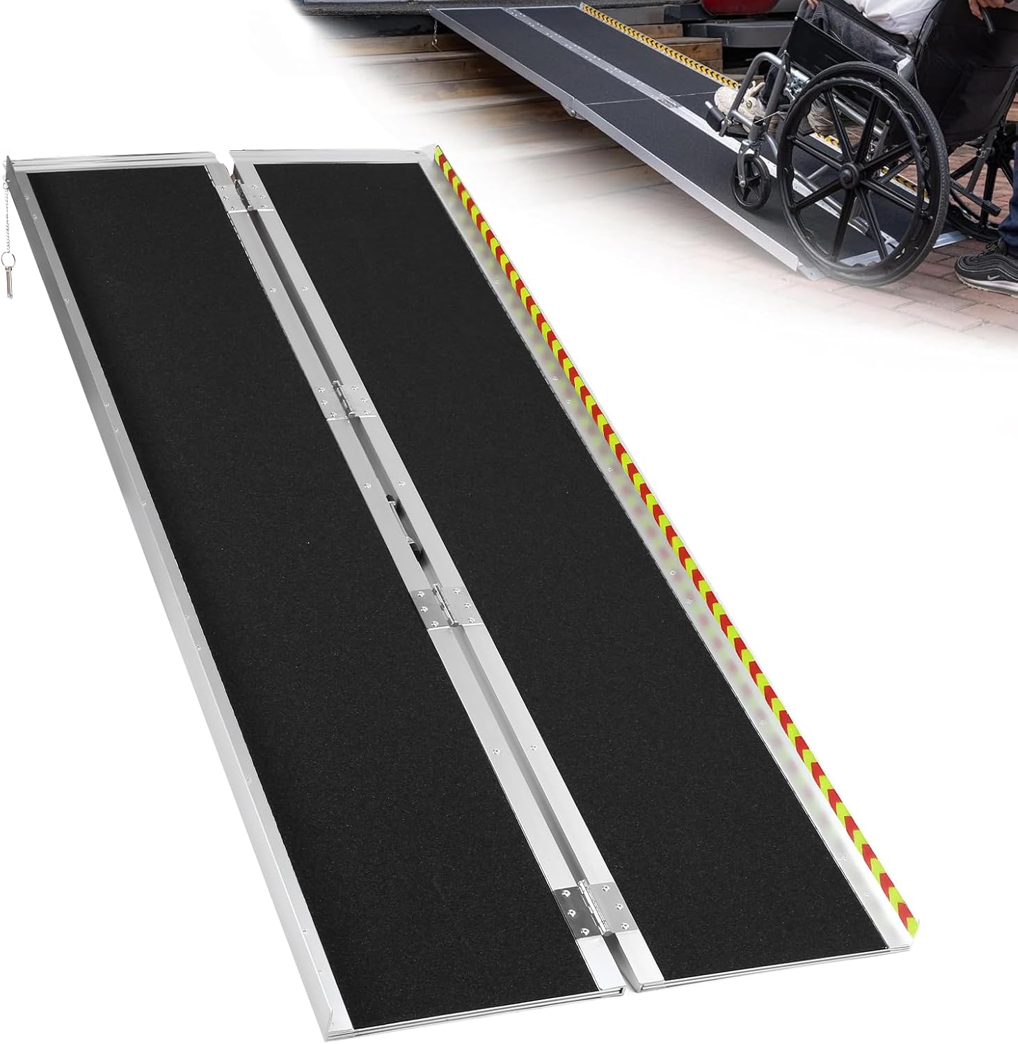 Generic Portable Wheelchair Ramp Folding Aluminum Handicap Ramp Door Threshold Wheelchair Ramp for Home Steps Stairs Entry Threshold Doorways