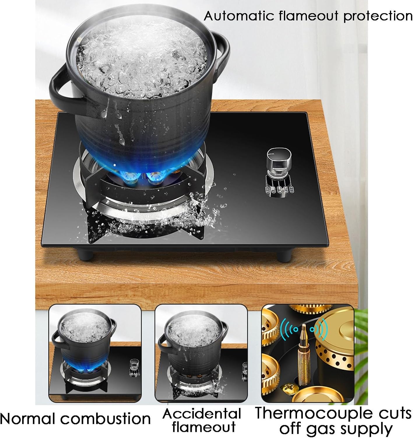 Gas Hob, Gas Cooker 5.2kw Desktop and Embedded Gas Stove, Gas Cooktop with Flame Failure Protection NG/LPG, Single Burner for Home Camping Outdoor(NG)
