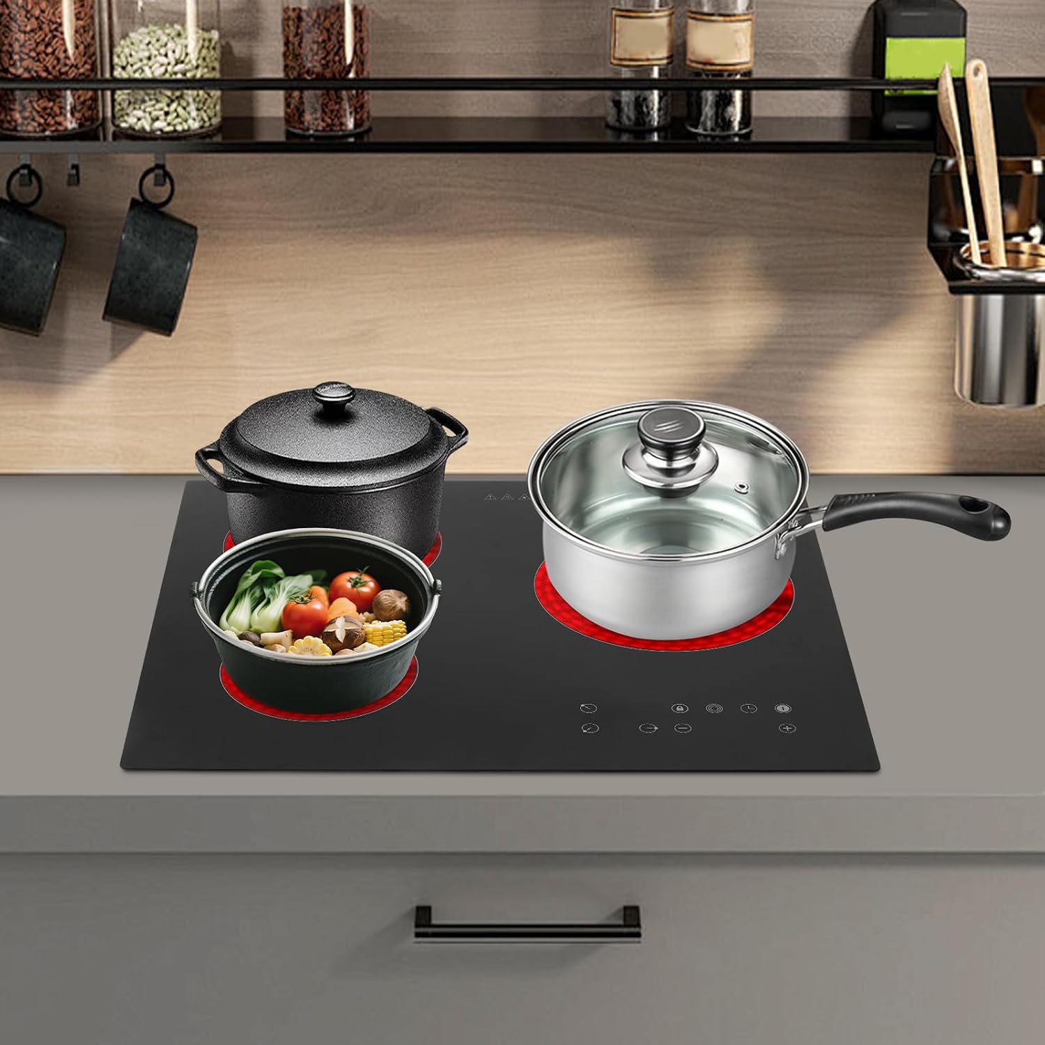 24 Inch Electric Cooktop Ceramic Cooktop, 110V 2600W Portable & Built-in 3 Burner Induction Stove with Touch Control, Timer & Child Lock, 9 Heating Levels for Kitchen Countertop