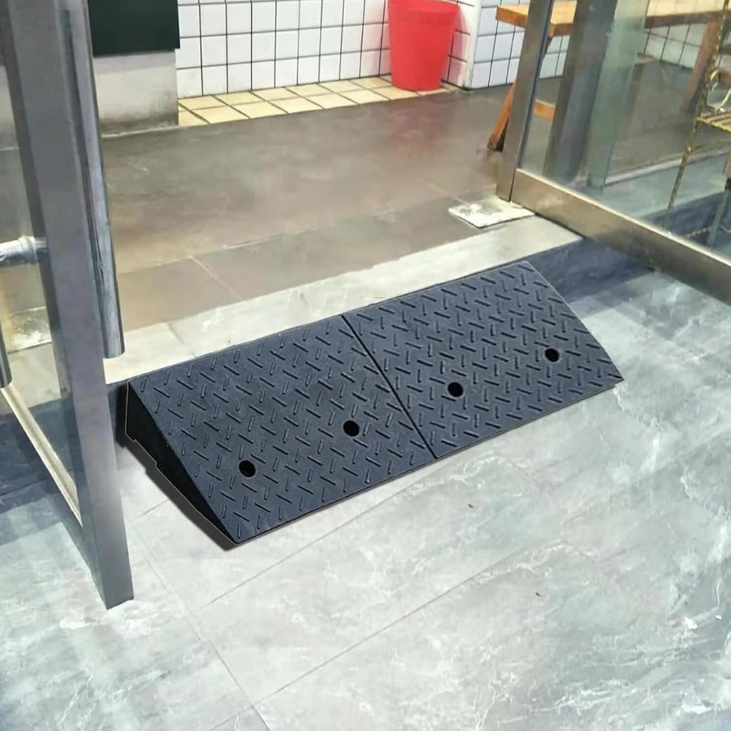 Threshold ramp, Durable Solid Rubber Rubber Threshold ramp 4' Rise Threshold ramp Doorway 3 Channels Cord Cover Rubber Solid Threshold ramp for Wheelchair and Scooter Black（Size: 39.4in*9.8in*2.0in）