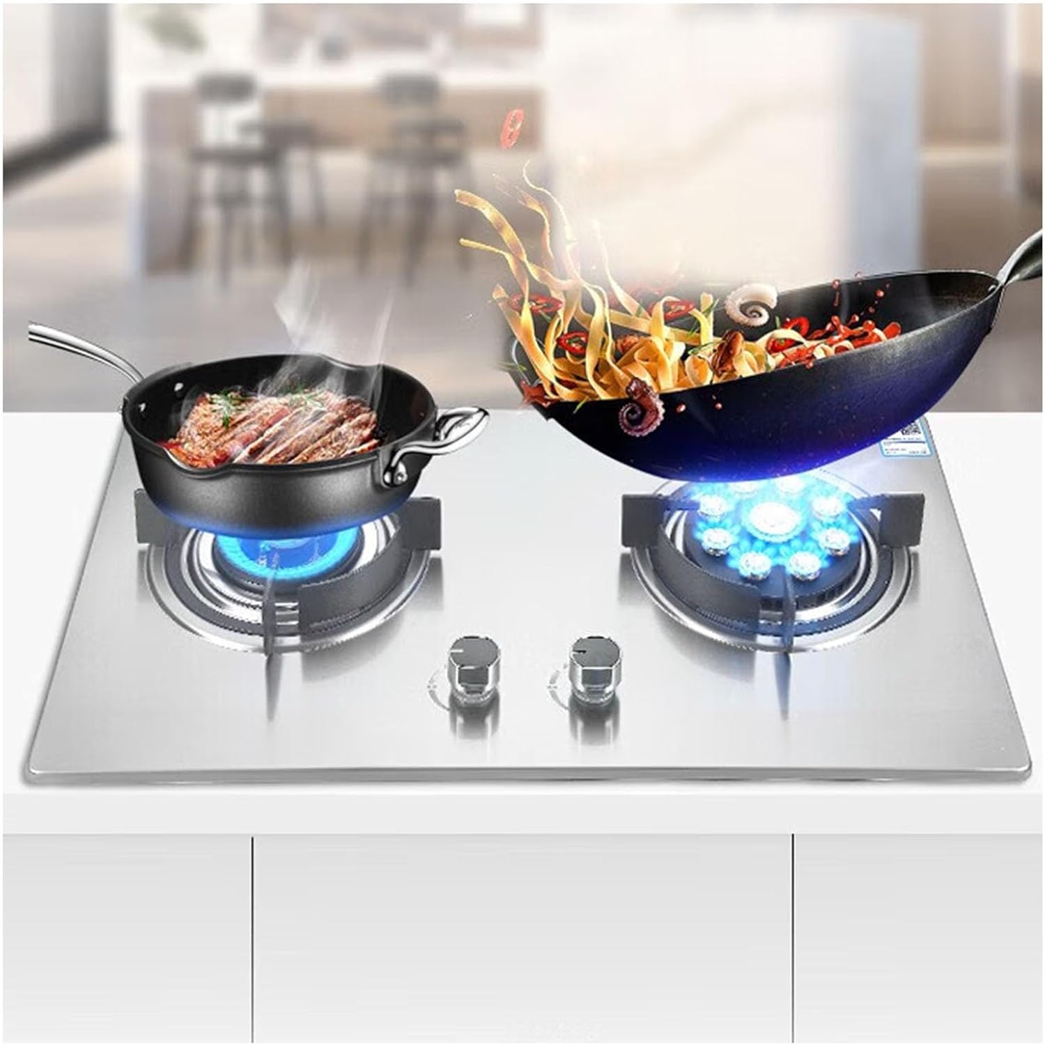 Propane Stove,2 Burners Portable Propane Stove,Stainless Steel Gas Cooktop,Maximum 17742.4BTU Suitable for RV Apartments and Kitchen(silver) (Color : LPG)