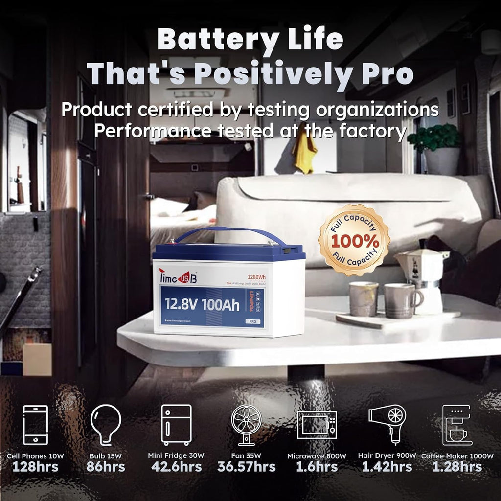 Timeusb 12V 100Ah LiFePO4 Battery, Group31 Lithium Battery Built-in 100A BMS,15000+ Deep Cycles Lithium Iron Phosphate Batteries for Travel Trailer, Motorhome, Trolling Motor, Solar