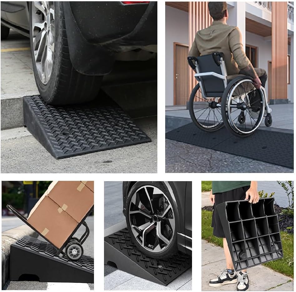 Rubber Curb Ramps Driveway Kerb Ramp Portable Threshold Ramp Heavy Duty Loading Ramps Lawnmower Ramps Garden Shed Ramp Doggy Door Ramp(19.7x31.5x6.3in)