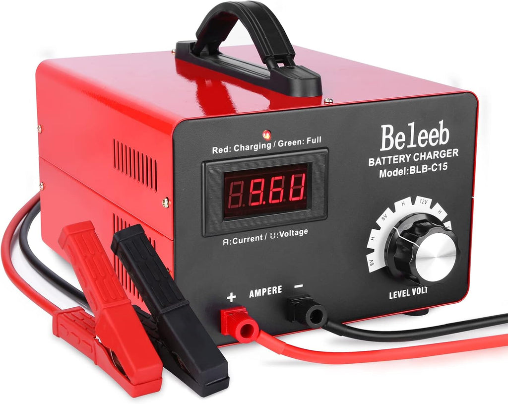 C15 Multiple Voltage Battery Charger 6V 8V 12V 24V Lead-Acid LiFePO4 Lithium Batteries, 15 A Automotive Car Battery Charger and Desulfator for Golf Cart Motorcycle Truck Lawn Mower