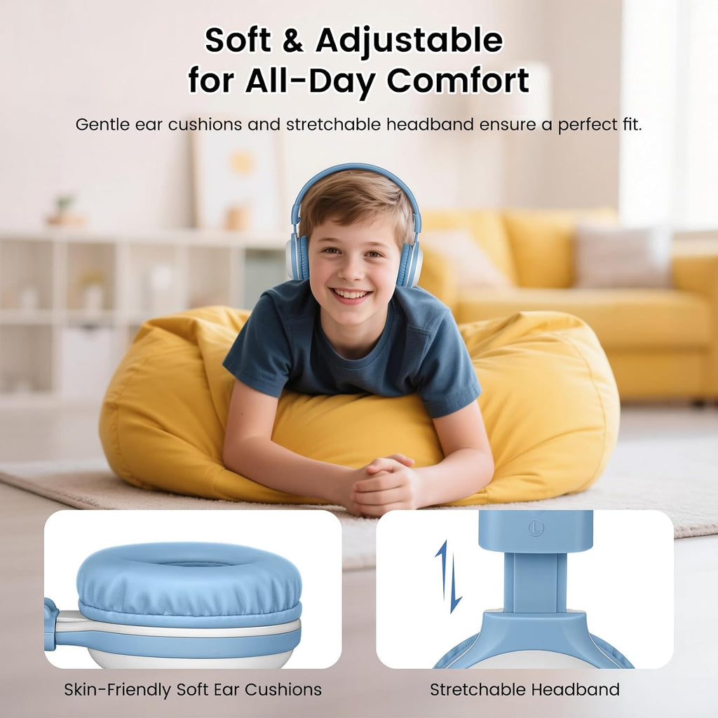 SIMOLIO Kids Wireless Bluetooth Headphones with Mic, Auracast & Volume Limiter, Share Audio, Foldable, Compact Case, Perfect for Travel, School, and Online Learning