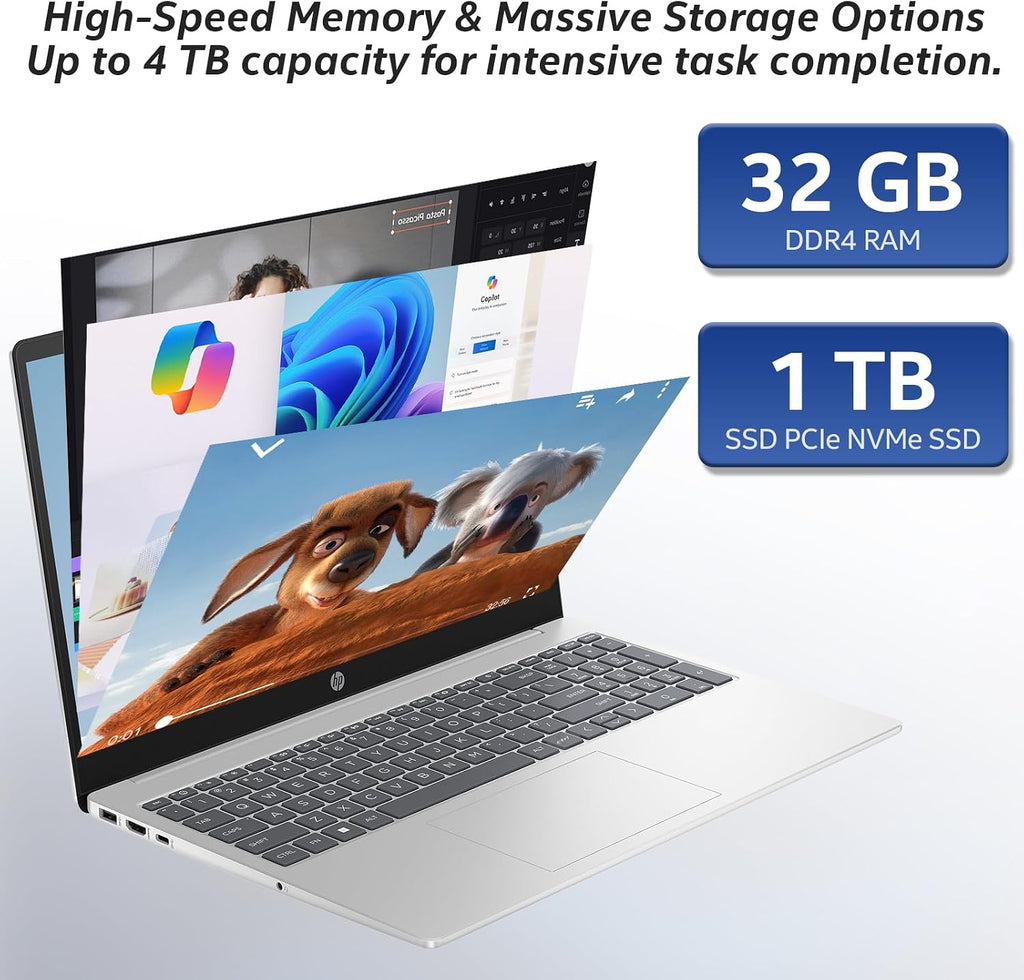 HP 17 inch laptops, AMD Ryzen 5 7430U(Beats i7-1165G7), 32GB RAM 1TB NVMe SSD Windows 11 Pro, 17.3' FHD IPS, Copilot AI, Numeric Keyboard, Type-c, Patented KB Kit