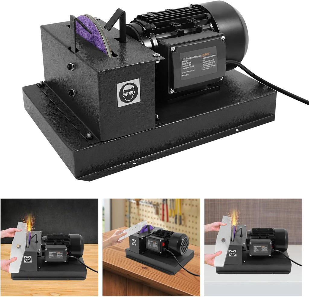 Lawn Mower Blade Sharpener, 1700 RPM Lawnmower Blade Grinder w/ 9' Zirconium Corundum Sandpaper, for High/Low Lift & Gator Blades Electric Grinder Tool (1HP 750W)