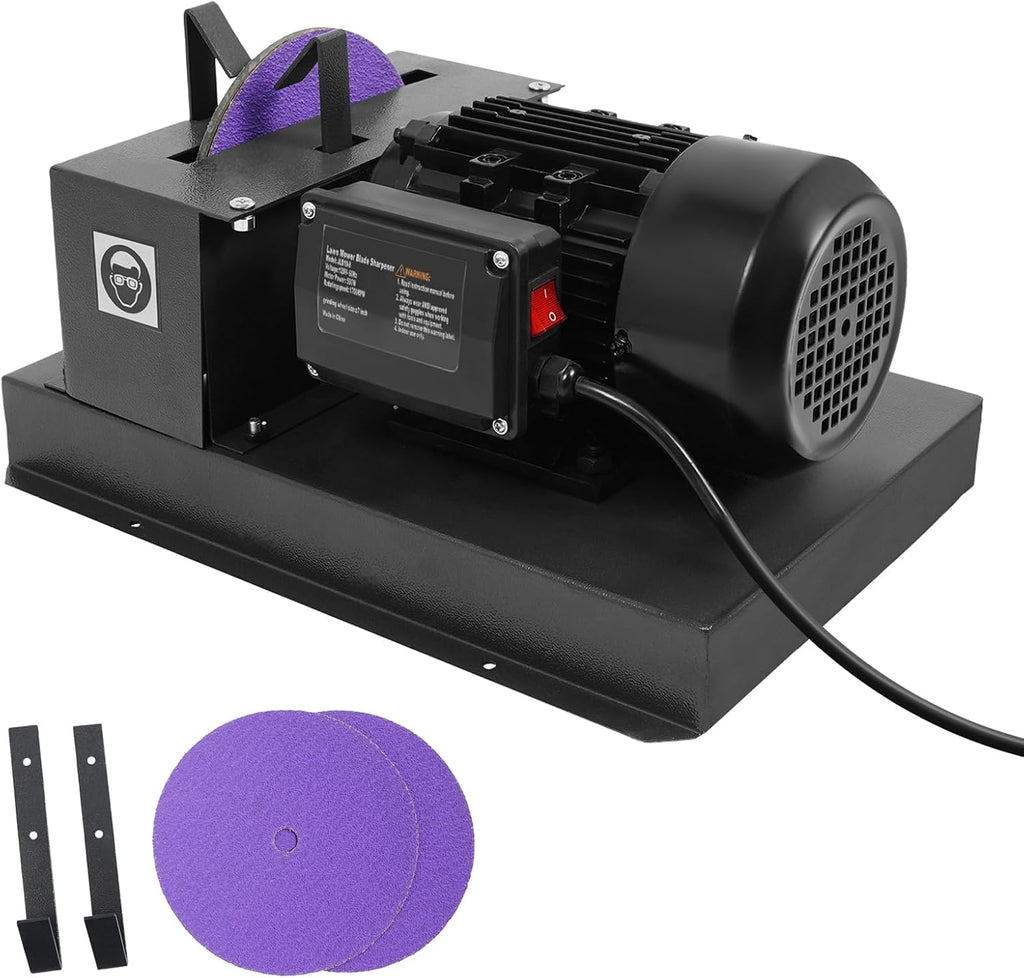 Lawn Mower Blade Sharpener 2/3HP 500W, Bench Mower Sharpening Machine Lawnmower Blade Grinder with 9-inch Grinding Wheel, Heavy-Duty Sharpening Machine for High/Low Lift, Gator & Flat Blades