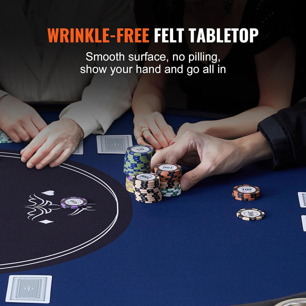 VEVOR 10 Player Poker Table Foldable, Portable Folding Card Board Game Table, Casino Leisure Table, Blackjack Texas Holdem Table with Padded Rails and Stainless Steel Cup Holders,Blue (84 in)