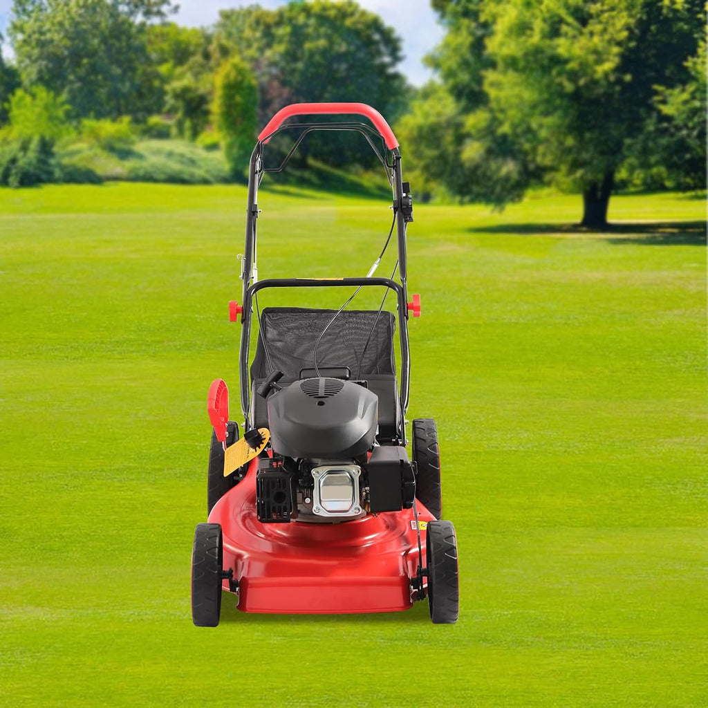 20Inch Gas Powered Lawn Mower, 3-in-1 140CC Self-Propelled Gas Mower with Bagger, 8 Adjustable Heights, 4000W 2800RPM,1.6L/0.42Gallon Fuel Tank, Perfect for Small to Medium Sized Yards