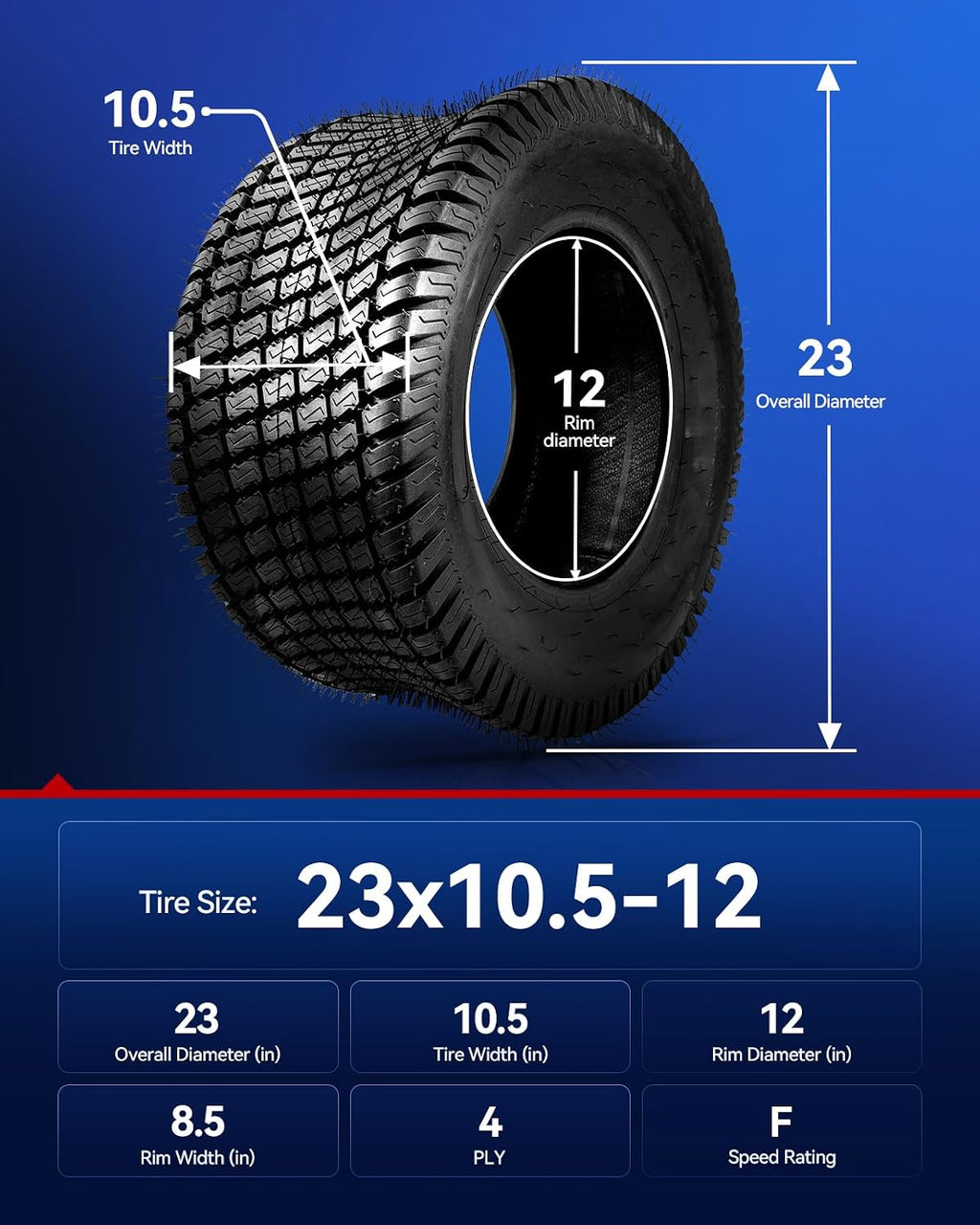 23x10.5-12 ATV 23x10.5x12 UTV ATV Mud Tire All Terrain 4PR,Go Kart Mini Bike Tire, SET of 2