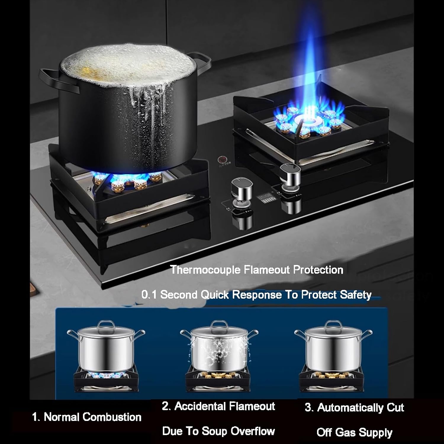 Single Burner Gas Stove,Left 9.0kw Right 5.2kw,Desktop Embedded Dual-Purpose Gas Stove,for Restaurant(NG)