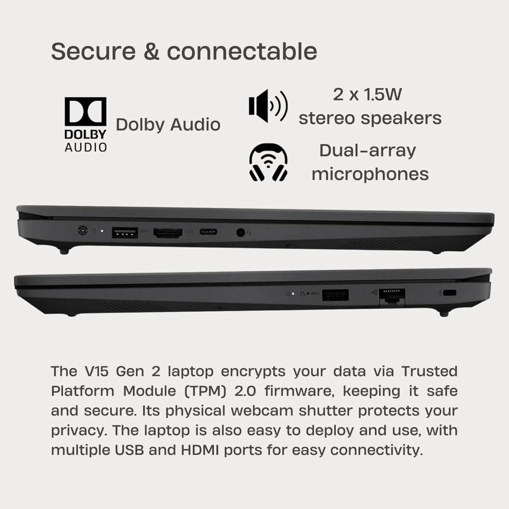Lenovo V15 AI-Powered Business Laptop • Copilot Ready • 8GB RAM • 256GB PCIe SSD • 15.6 FHD Display w/Low-Blue Light • HDMI • Long Battery Life • Intel Processor • Ethernet Port • Win 11 Pro
