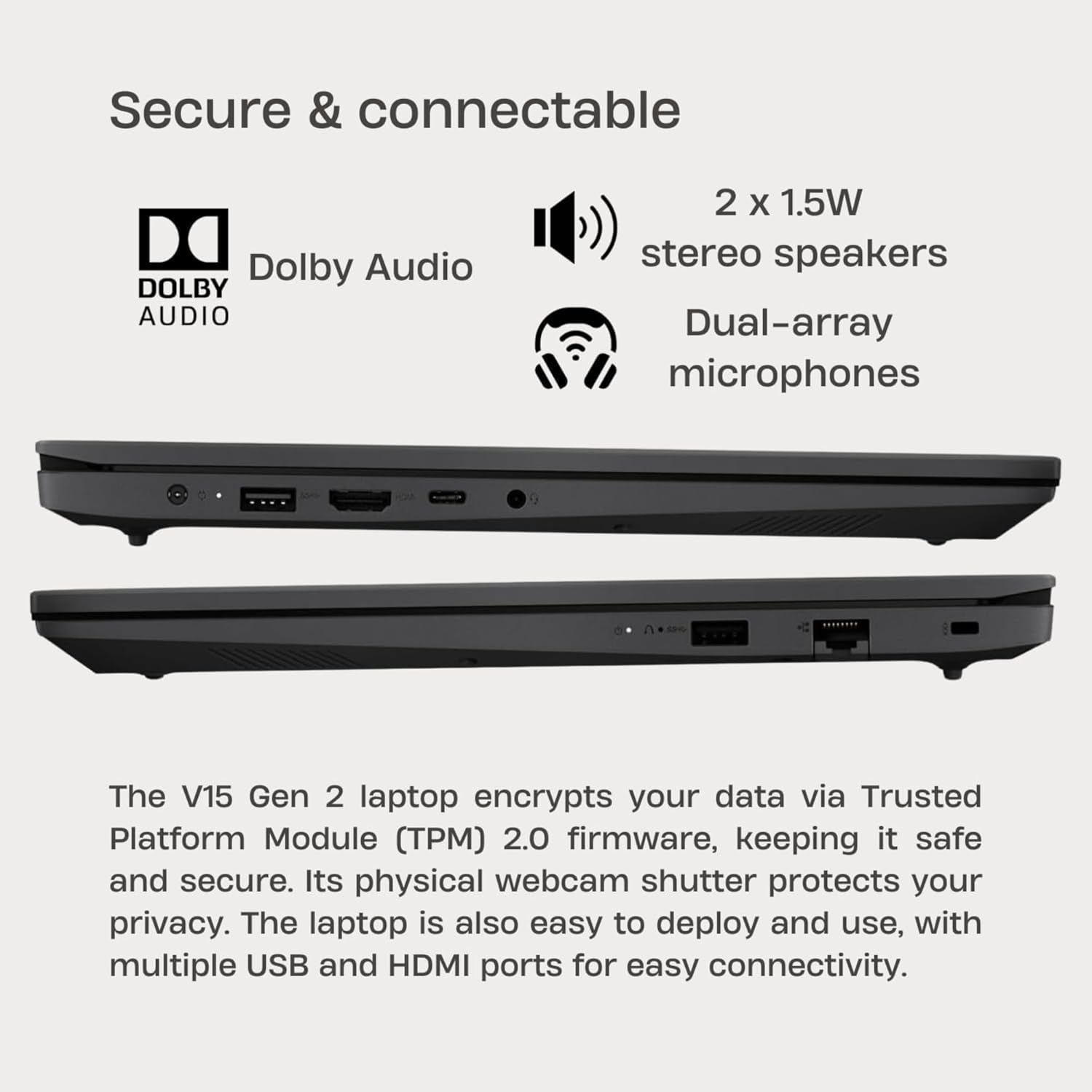 Lenovo V15 AI-Powered Business Laptop • Copilot Ready • 8GB RAM • 256GB PCIe SSD • 15.6 FHD Display w/Low-Blue Light • HDMI • Long Battery Life • Intel Processor • Ethernet Port • Win 11 Pro