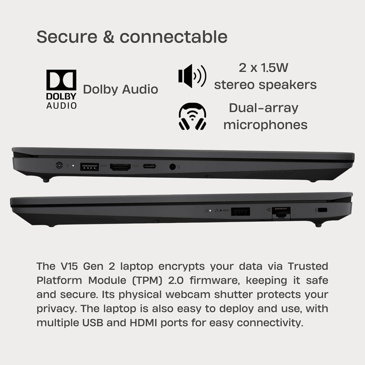 Lenovo V15 AI-Powered Business Laptop • Copilot Ready • 32GB RAM • 2TB PCIe SSD • 15.6 FHD Display w/Low-Blue Light • HDMI • Long Battery Life • Intel Processor • Ethernet Port • Win 11 Pro