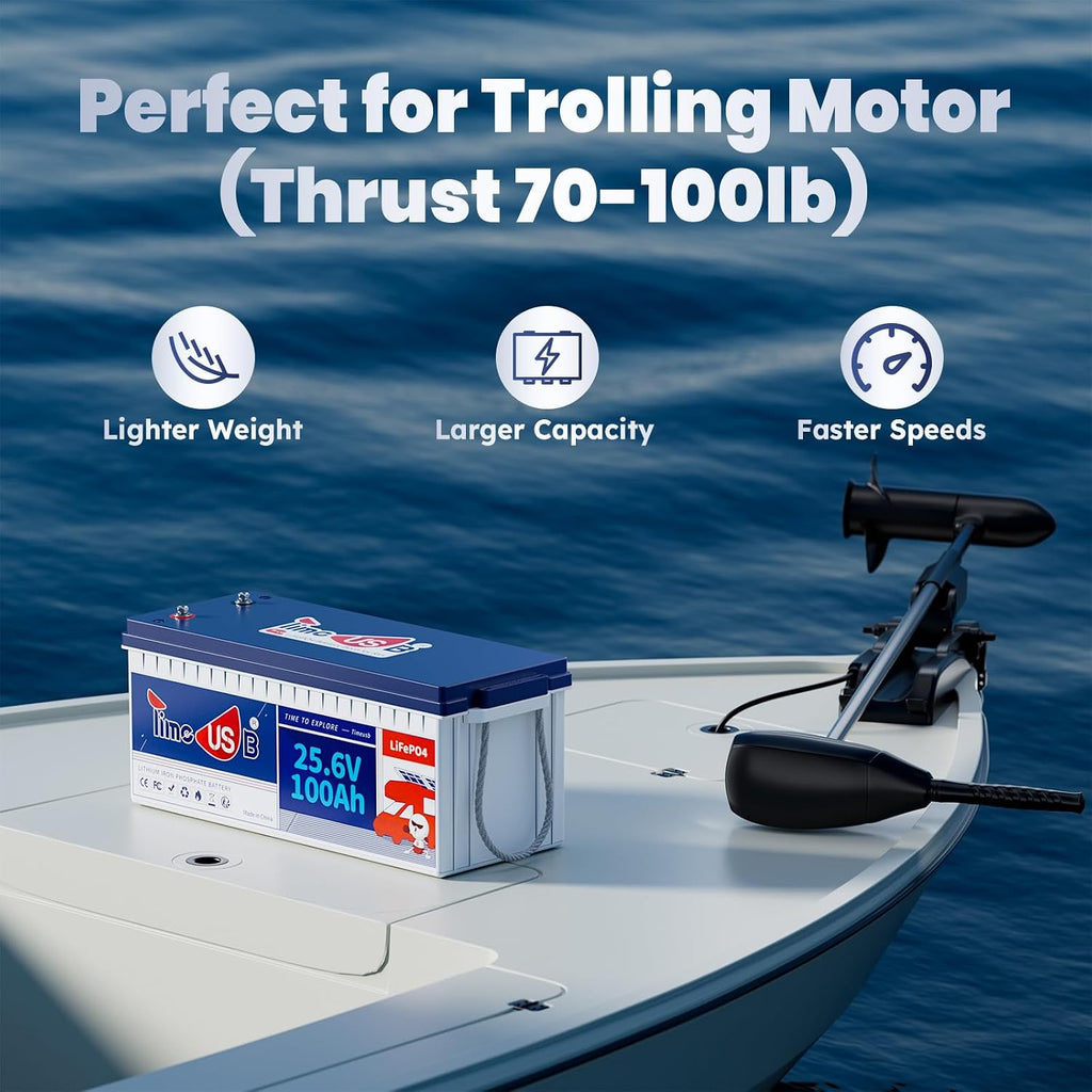 Timeusb 24V 100Ah LiFePO4 Battery, 2.56kWh Lithium Battery, Built-in 100A BMS, 10-Year Lifetime with Grade A LiFePO4 Cells, Perfect for RV, Camper, Home Energy Storage, Van, Off-Grid, etc