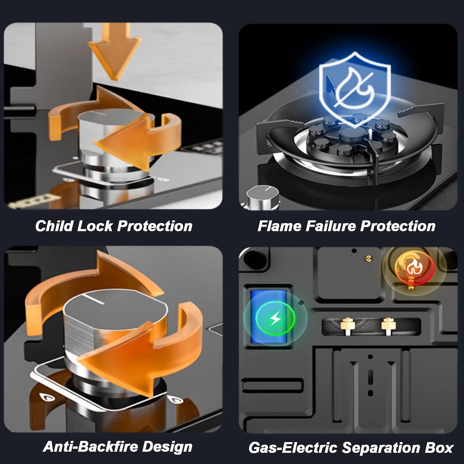 Gas Cooker,Single-Burner Vitreous Panel Gas Stove,5.2kW Desktop Embedded,for Family Restaurants Food Stalls(LPG)