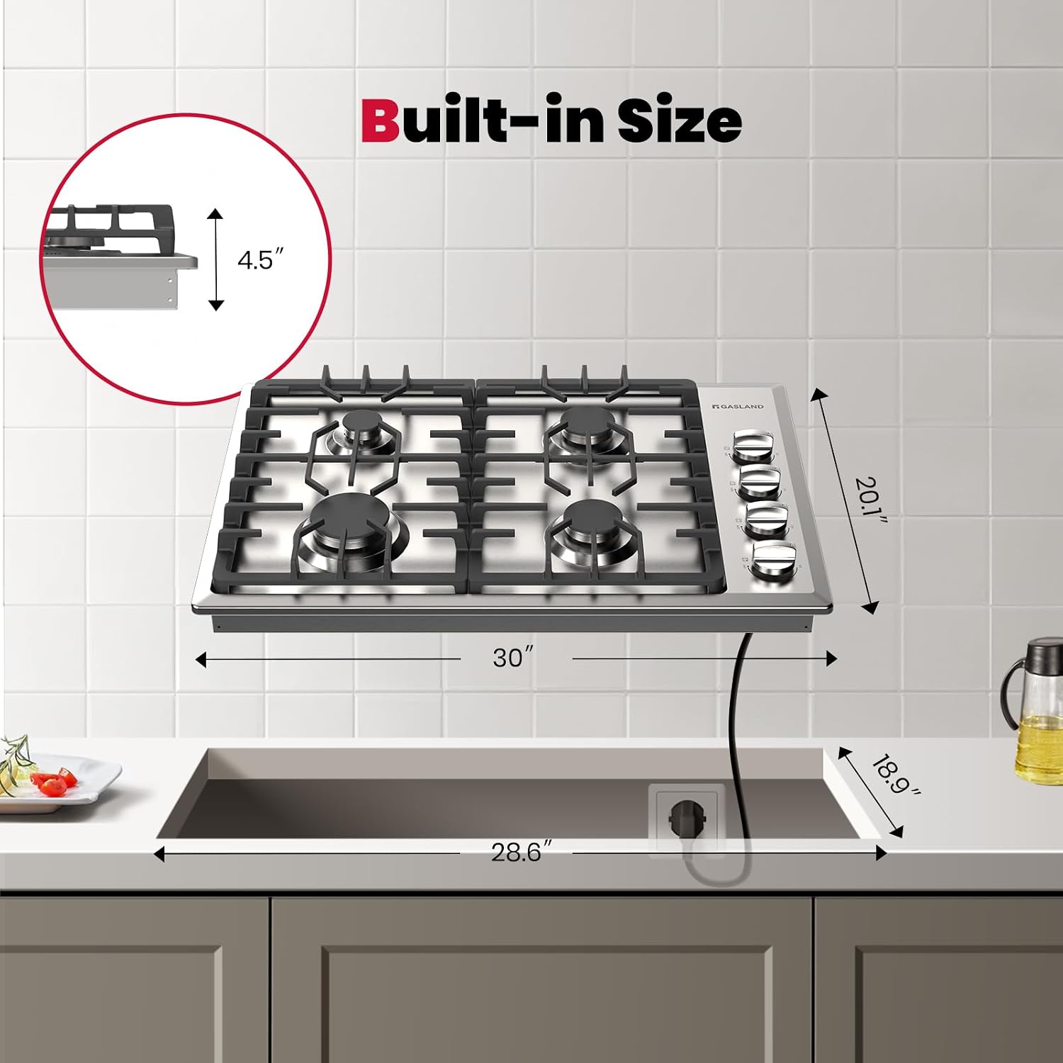 GASLAND Gas Cooktop 30 Inch with 4 Italy Sabaf Burners PRO GH2304SS,NG/LPG Convertible Natural Gas Propane Cooktops, Auto Ignition, Thermocouple Protection, CSA Certified