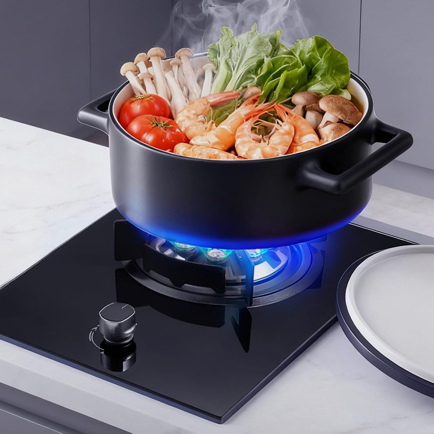 Portable Gas Stove with 1 Burner,5.2KW Camping Gas Cooker,9-Cavity High-fire Glass Freestanding Cooktop,NG/LPG Source Kit,for Home Kitchen(NG)