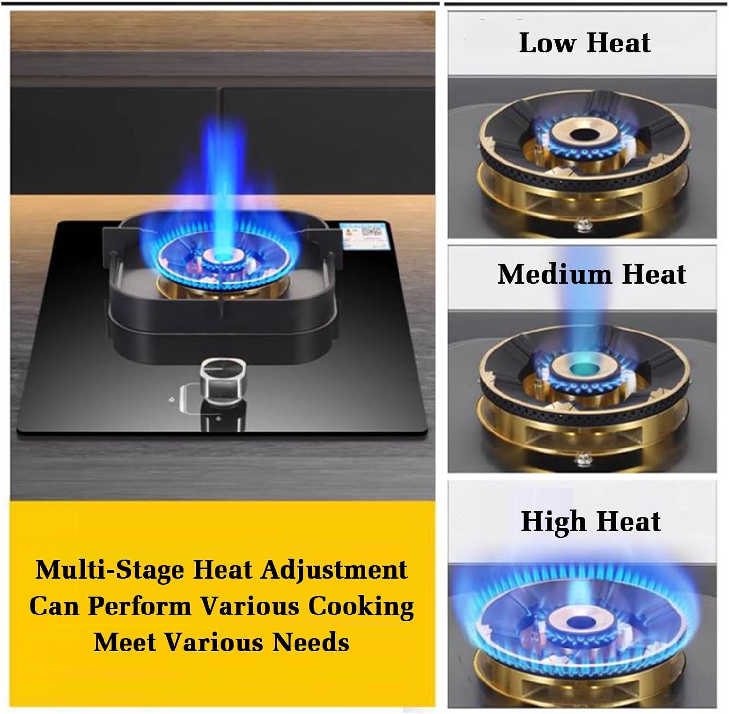 44cm Gas Stove,Built-in Gas Cooker 1 Burner,5.2KW Nine-Chamber Fierce Flame Stove,Gas/LP Gas Conversion,with Flame Out Protection,for Home Kitchens(LPG)