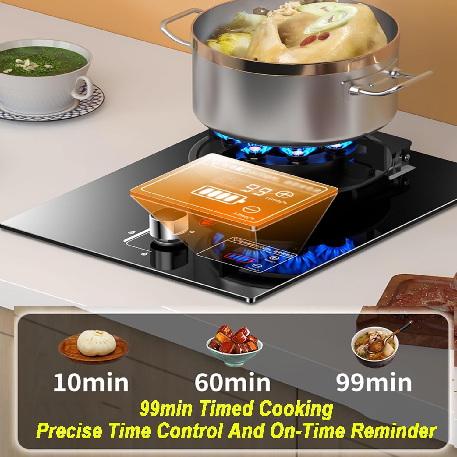 Gas Stove 1 Burner,5.2KW Tempered Glass Gas Stove,Natural Gas/Liquefied Gas Conversion Stove,Tabletop/Embedded,with Safety Shutoff Device and Timer(LPG)
