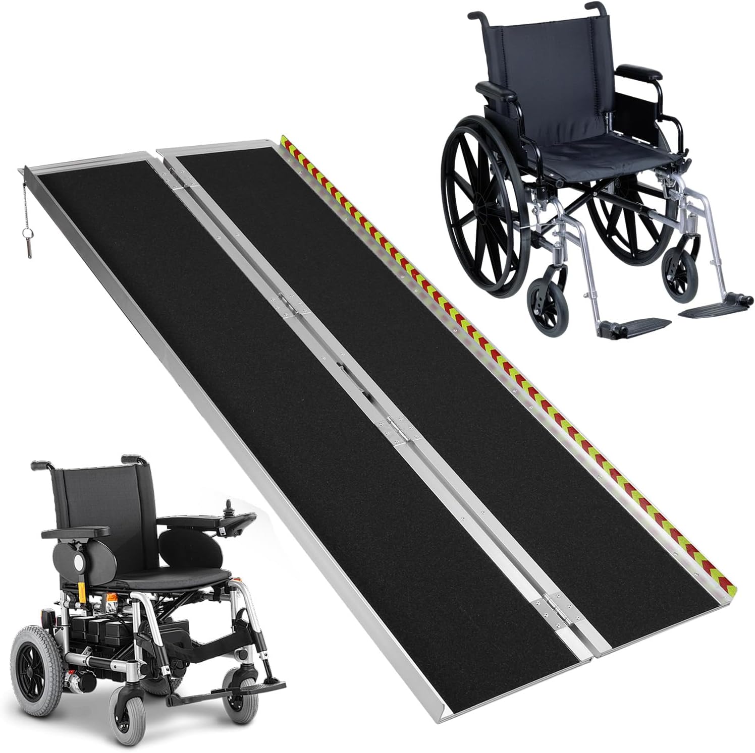 Generic 6/7 Feet Door Threshold Wheelchair Ramps with Handle Folding Dock Plates for Home Steps Stairs Entry Doorways