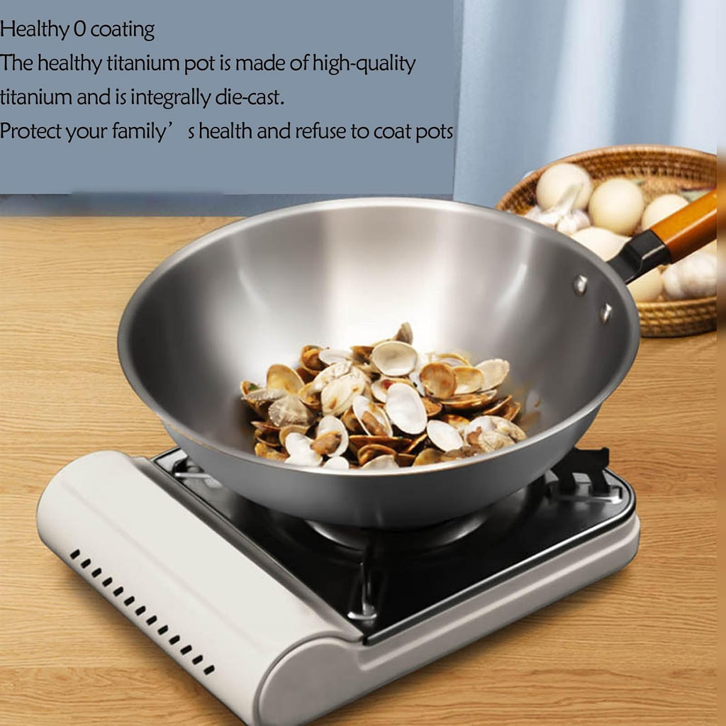 Pure Titanium Wok Titanium Wok Uncoated Flat Bottom Non-Stick Pan,Woks & Stir Fry Pans with Stay-Cool Handle,Flat Bottom Wok Suits for Induction, Electric, All Stoves,