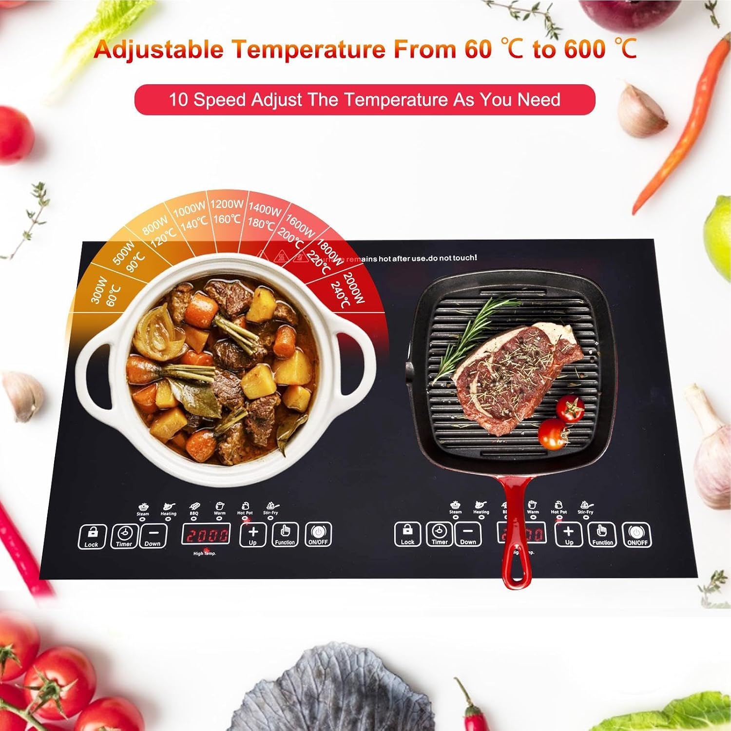 2 Burner Electric Cooktop - Touch Control Induction Cooktop Kitchen Stove,Portable Electric Hob 110V for Tin Foil Casserole Stone Pot Bibimbap