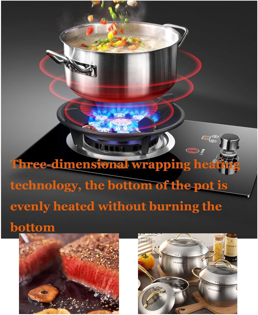 Gas cooktop 1 Burner, 5.2KW 9-Cavity fire Ring Wok Burner, with flameout Protection, Timer, cast Iron Pot Rack, Black Tempered Glass Panel (Size : LPG)
