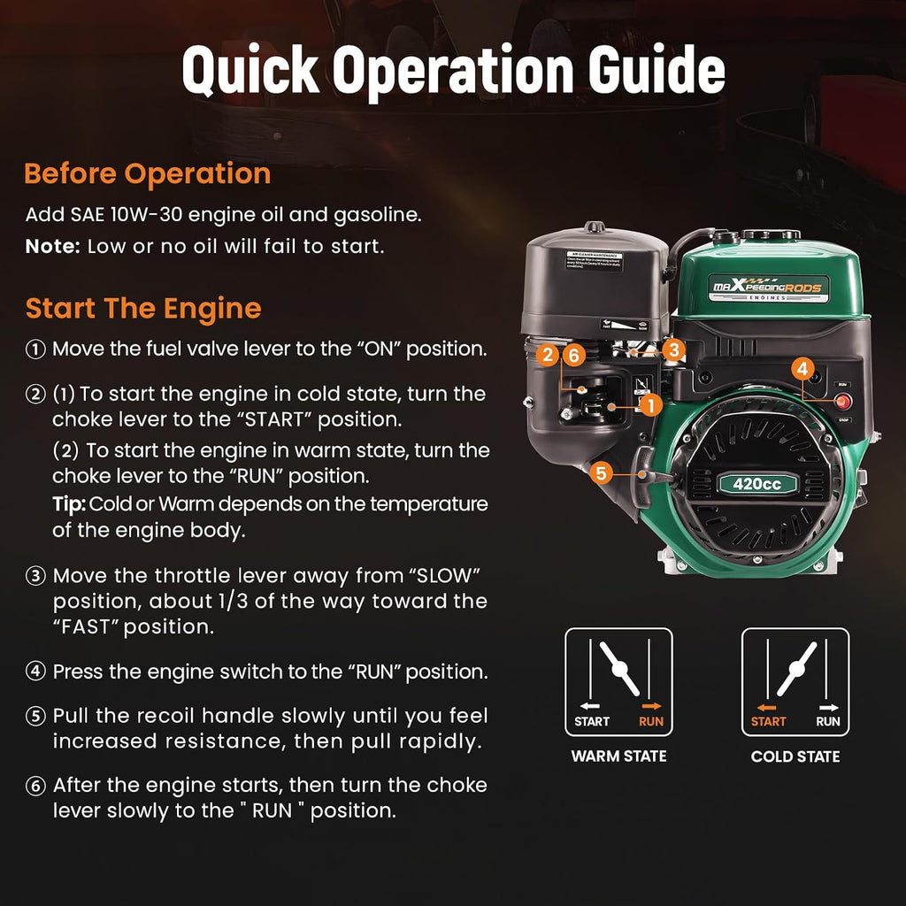 maXpeedingrods 420cc Gasoline Engine, 4 Stroke OHV Horizontal Gaso Engine, Recoil Start for Go-Karts, Compressors, Lawn Mowers, Water Pumps