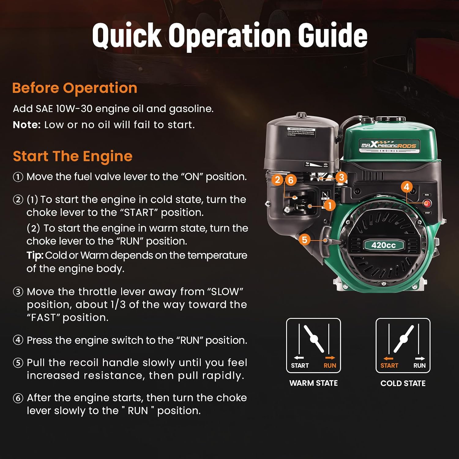 maXpeedingrods 420cc Gasoline Engine, 4 Stroke OHV Horizontal Gaso Engine, Recoil Start for Go-Karts, Compressors, Lawn Mowers, Water Pumps