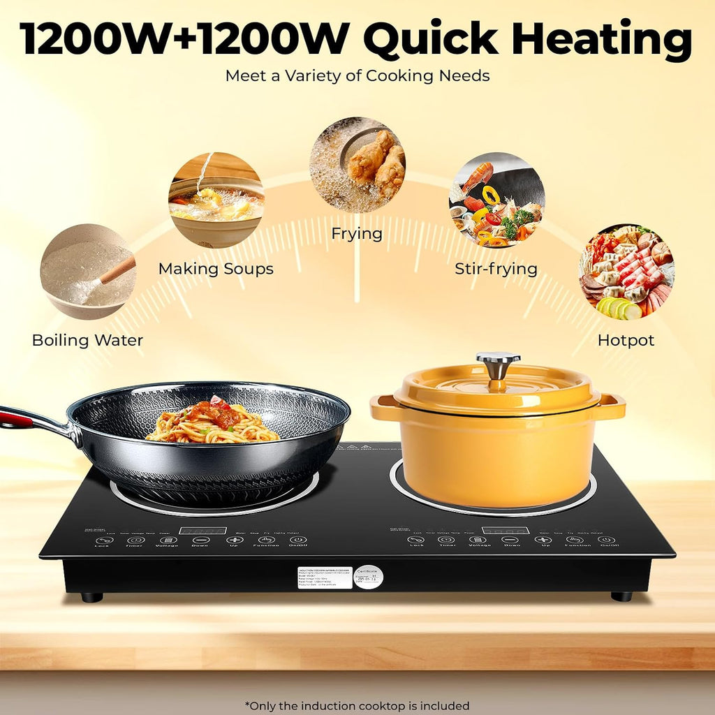 Electric Digital Display Dual Induction Cooktop Countertop 2 Burners 110V 2400W Electric Cooktop Stove 8 Power Levels w/Timer Double Burner Stove Hot Plate Cooker