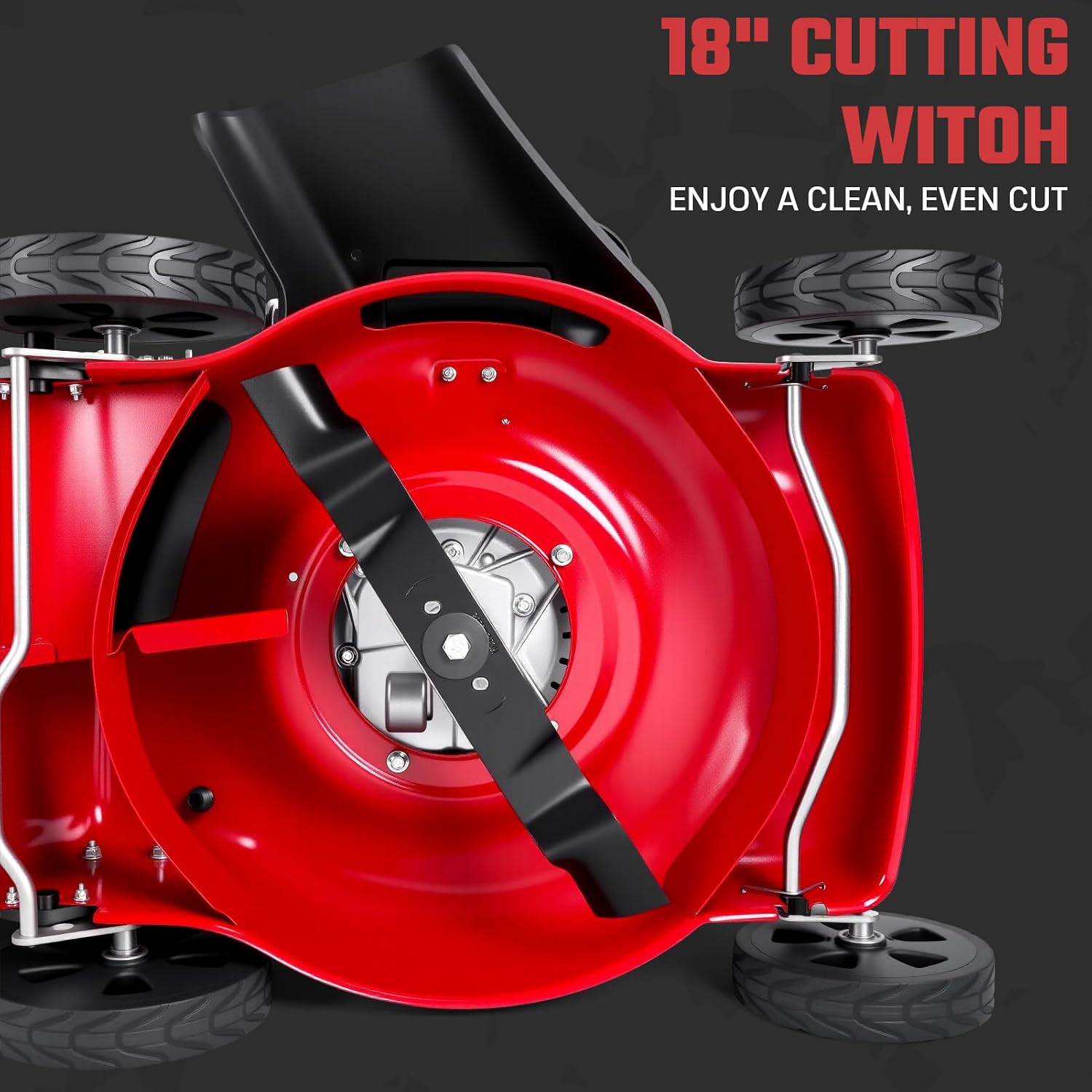 18' Gas Push Lawn Mower with 131cc Engine, 3 in 1 Mulching and Side Discharge, Rear-Wheel Drive, Self-Propelled Cordless Lawn Mower for Garden Yard Red