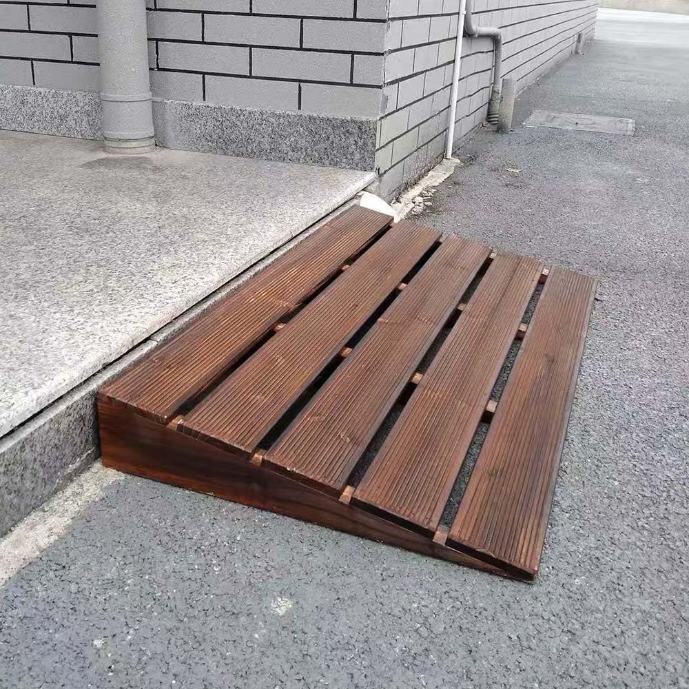 Mobility Ramp For Doorways Steps, Non-Skid Threshold Ramps，4in Height Access Ramp WheelChair Threshold Ramp For Motorcycles/Walker/Cart/Scooter(Grille black,19.6x19.6x3.9in)