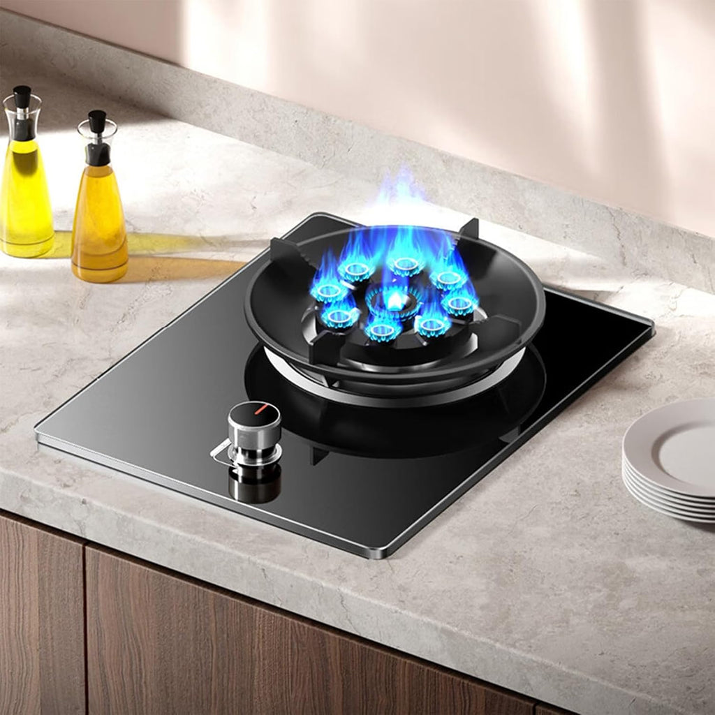 Gas Stove 1 Burner,5.2W 9-Cavity High-fire Frying Pan,Tempered Glass Cast Iron Pot Rack,Gas/LP Gas Conversion Stove,with Flameout Protection,for Home Kitchen(LPG)